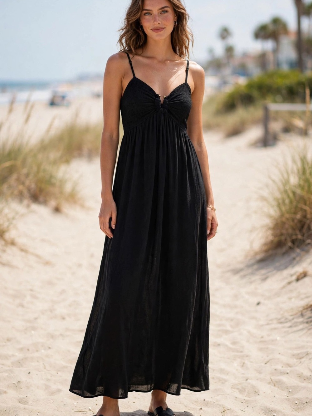 Women's Black Maxi Sundress with Spaghetti Straps